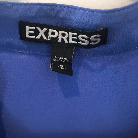 Express Blue Short Sleeve Button Up Shirt Sz M - Picture 2 of 6